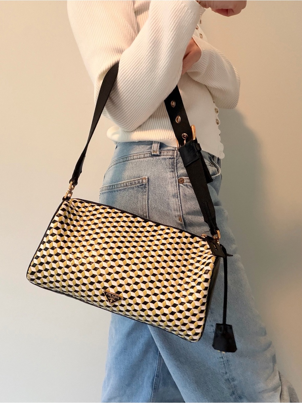 PRADA vintage perspective cubes shoulder bag - Picture 3 of 14